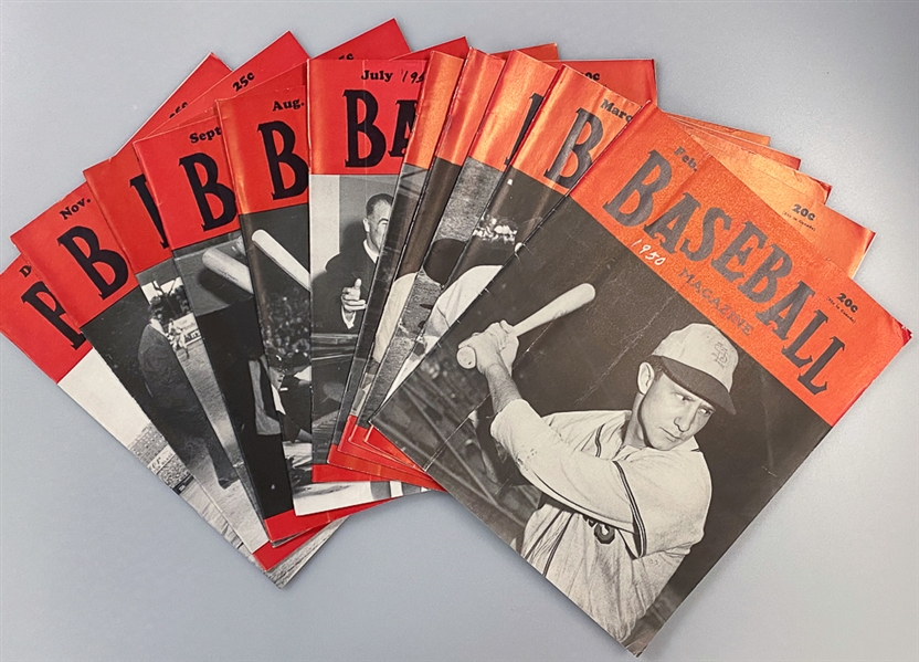 Lot of (11) 1950 Baseball Magazines - Feb Thru Dec - Covers Include Roy Sievers & Connie Mack