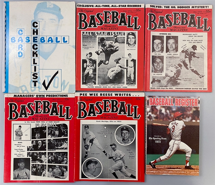 Lot of (6) Baseball Publications Including (4) 1953 Baseball Magazines, & Baseball Card Checklist
