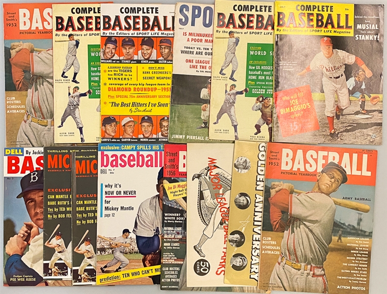 Lot of (14) 1950s Baseball Magazines & Publications w. Mickey Mantle