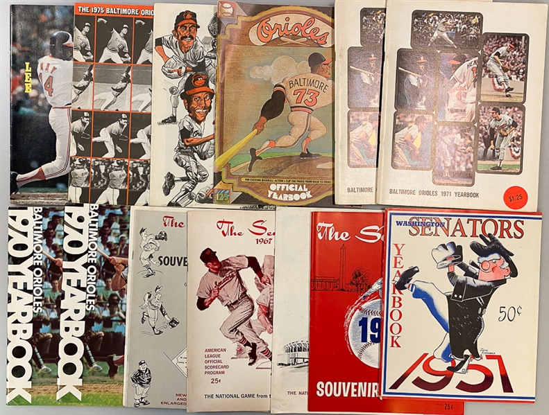Lot of (14) 1950s-1970s Yearbooks & Publications Featuring Washington Senators & Baltimore Orioles