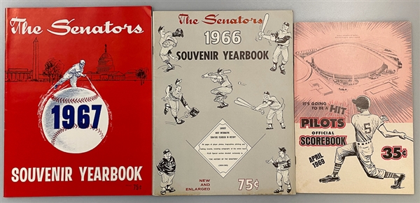 Lot of (5) 1951 & 1960s Score Cards & Yearbooks w. Pilots, Phila Athletics, Browns, Senators - EX+-NM Condition