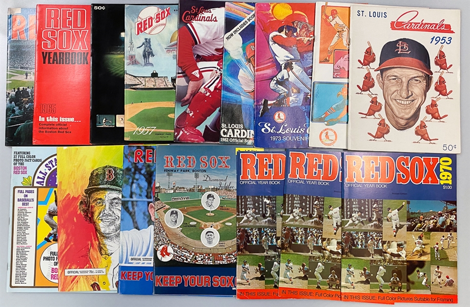 Lot of (16) 1950s-1970s St Louis Cardinals/Boston Red Sox Yearbooks & Score Cards