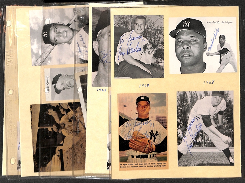 Nice lot of (19) Vintage Signed Clippings - Inc. (4) Frank Crosetti, (2) Sain, (2) Slaughter, (5) Bouton, (4) Bridges, Blanchard - JSA Auction Letter