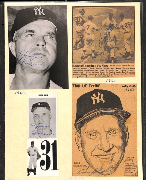 Nice lot of (19) Vintage Signed Clippings - Inc. (4) Frank Crosetti, (2) Sain, (2) Slaughter, (5) Bouton, (4) Bridges, Blanchard - JSA Auction Letter