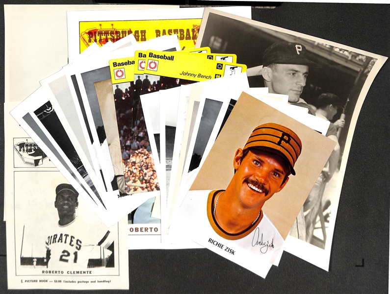 Lot of (19) Baseball Collectibles, Inc. Photo Cards (Ted Williams, 2 Willie Stargell, 3 Stengel, Berra, 2 F. Robinson) Photos (Clemente, Groat) & Other Items