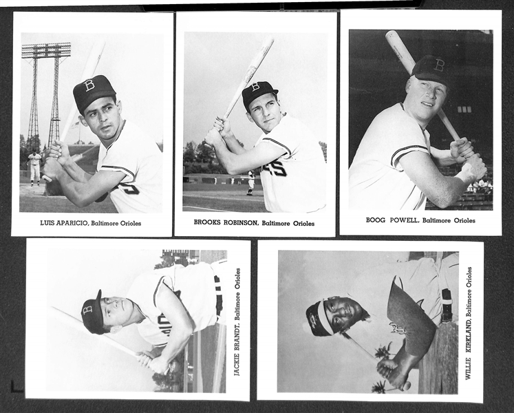Lot of (32) Phillies and Orioles Photos/Cards, Inc. Photo Cards (7 Robin Roberts, 9 Brooks Robinson, 12 1964 Orioles in Original Envelope) & Other Items