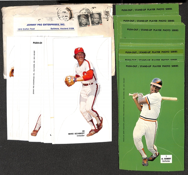 Johnny Pro 1973 Orioles Stand-Up Set (26) and 1974 Phillies Stand-Up Set (12) - High-Quality Sets in Original Envelopes
