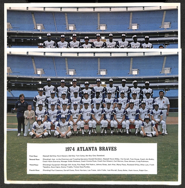 (13) 1974 Atlanta Braves Items w/ (5) Hank Aaron 715HR Certificates, 1974 Team Photo Set, and (2) Team Photos