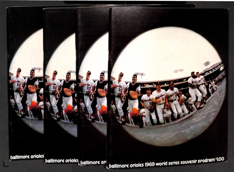 Lot of (4) 1969 Orioles vs. Mets Official World Series Programs (Orioles Cover) - All Unscored
