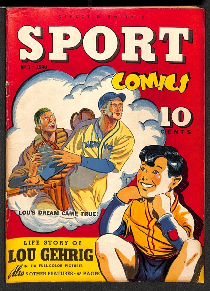 (4) 1940s Comics w/ 1940 Sport Comics (Lou Gehig), 1949 Lou Gehrig Pride of the Yankees, 1941 Rizzuto Sport Comics, 1952 NY Giants Story