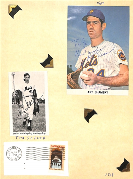 Lot of (5) 1969 New York Mets Autographs Including (4) Tom Seaver, (1) Art Shamsky - JSA Auction Letter