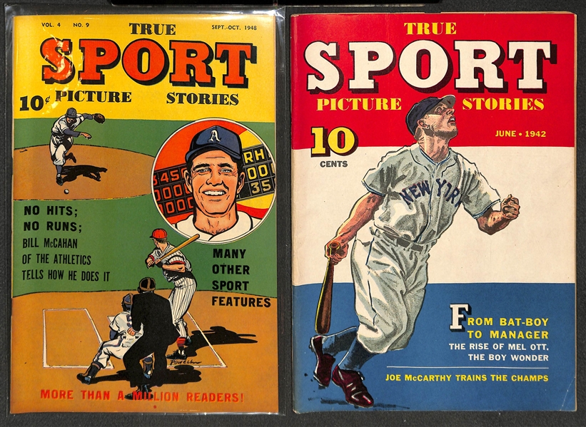 Lot of (6) 1942-1948 True Sport Baseball Comic Books - (2) Joe DiMaggio, Reiser, Durocher, McCahan, & Yankees Covers 