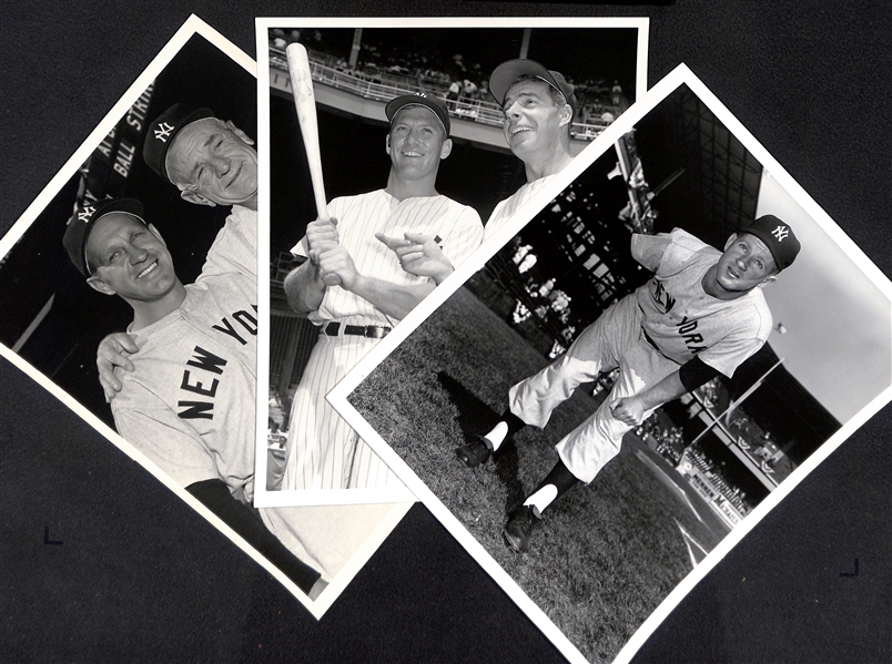 Lot of (3) Original Don Wingfield Yankees Photos (w/ DiMaggio/Mantle, Slaughter/Stengel, and Ford)