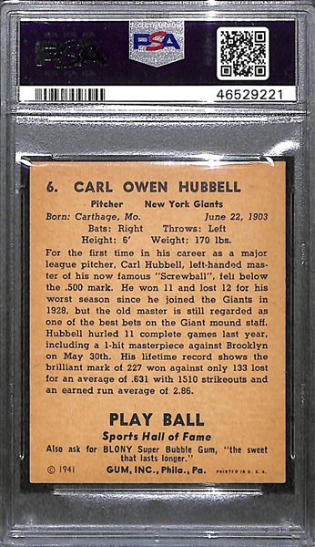 1941 Play Ball #6 Carl Hubbell Graded PSA 7