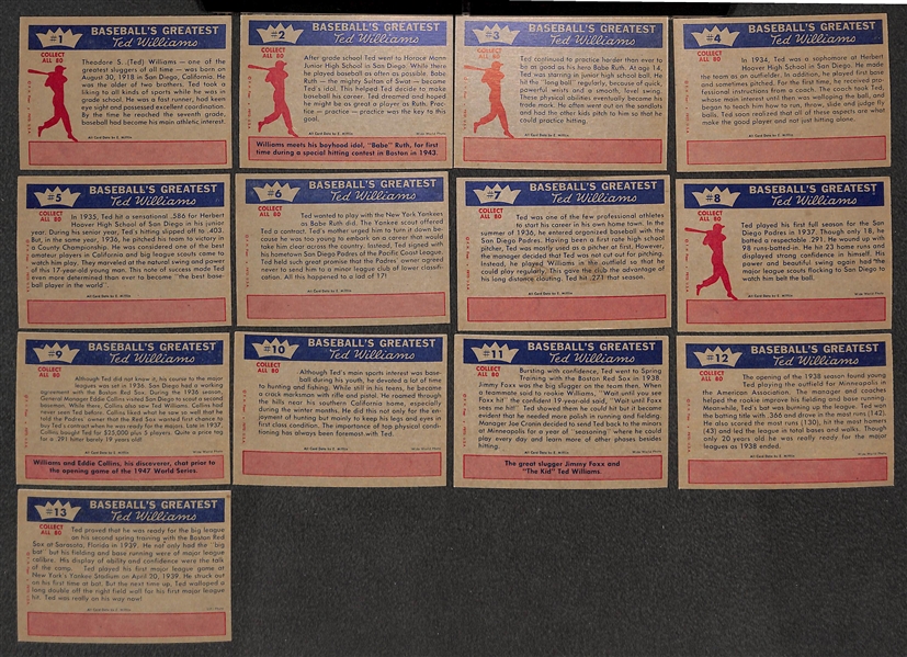 1959 Fleer Ted Williams Set (Mostly Pack Fresh) Missing Card #68 Above (79 of 80 Cards)