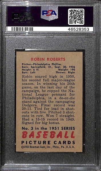 1951 Bowman Robin Roberts #3 Graded PSA 7