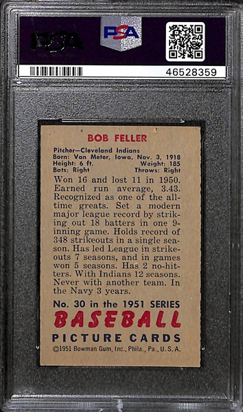 1951 Bowman Bob Feller #30 Graded PSA 6