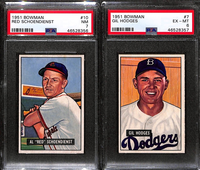 Lot of (2) 1951 Bowman Cards - Red Schoendienst (PSA 7) and Gil Hodges (PSA 6)