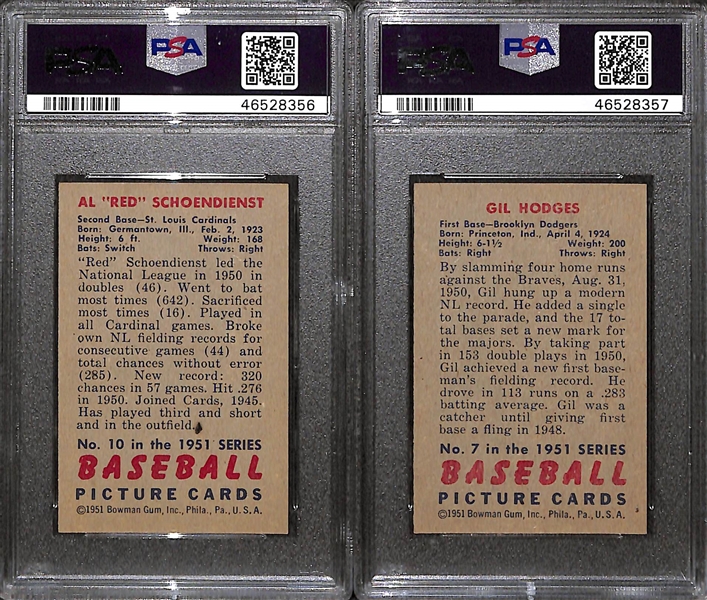 Lot of (2) 1951 Bowman Cards - Red Schoendienst (PSA 7) and Gil Hodges (PSA 6)