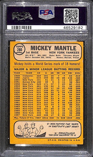 1968 Topps Mickey Mantle #50 Graded PSA 4