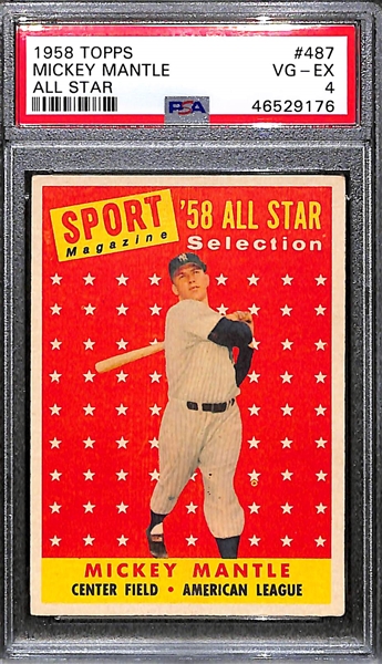 1958 Mickey Mantle All-Star #487 Graded PSA 4