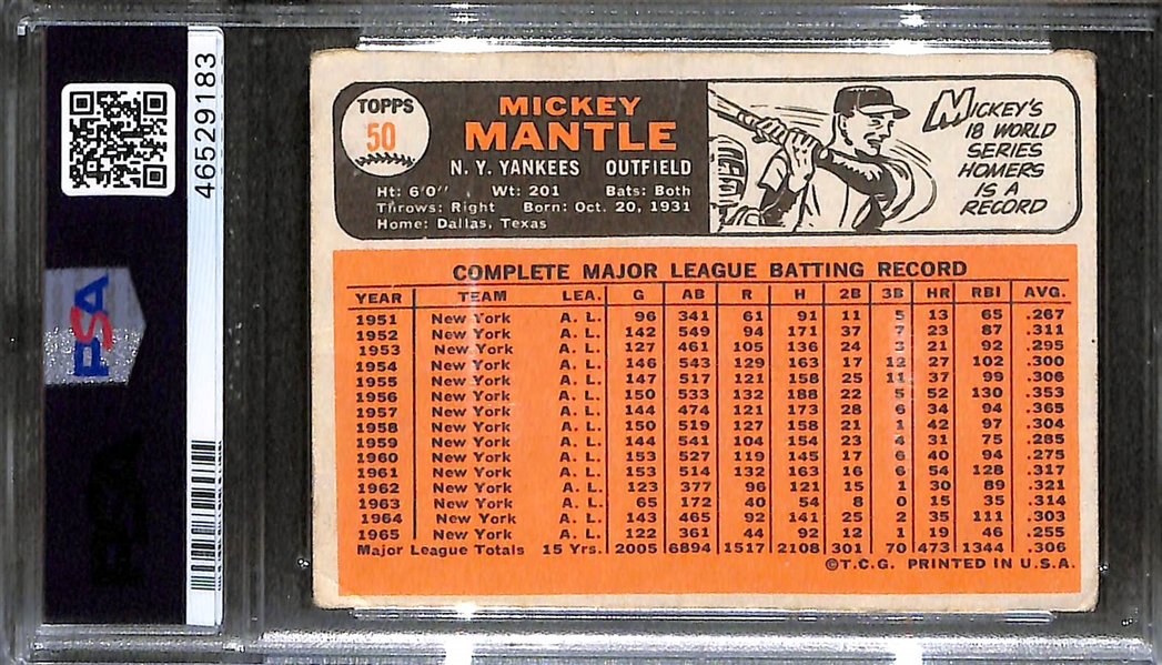 1966 Topps Mickey Mantle #50 Graded PSA 2