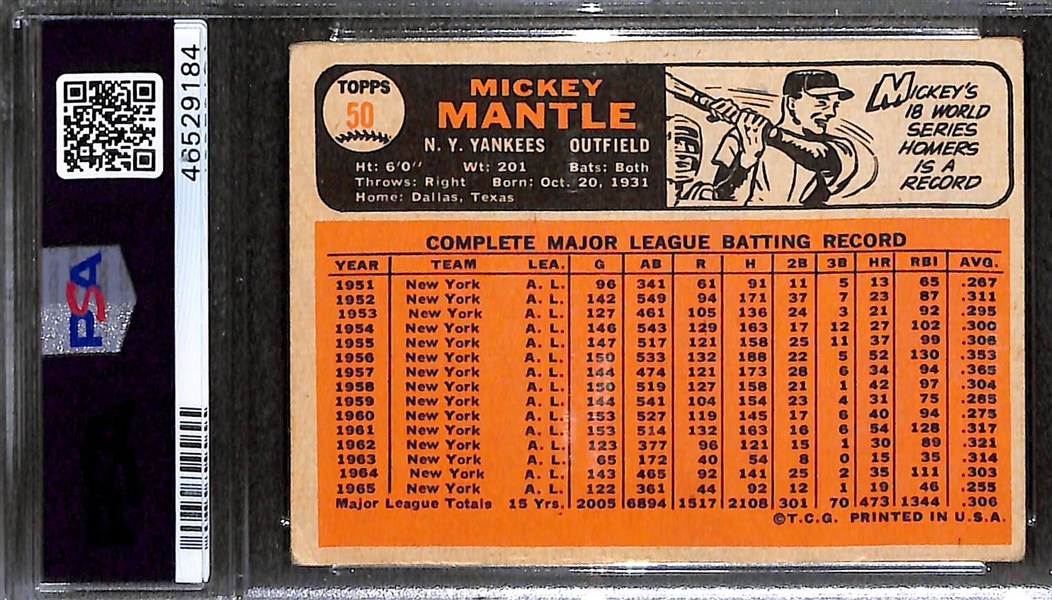 1966 Topps Mickey Mantle #50 Graded PSA 3