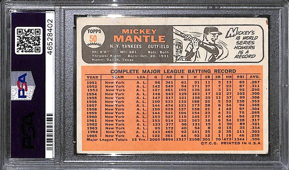 1966 Topps Mickey Mantle #50 Graded PSA 4