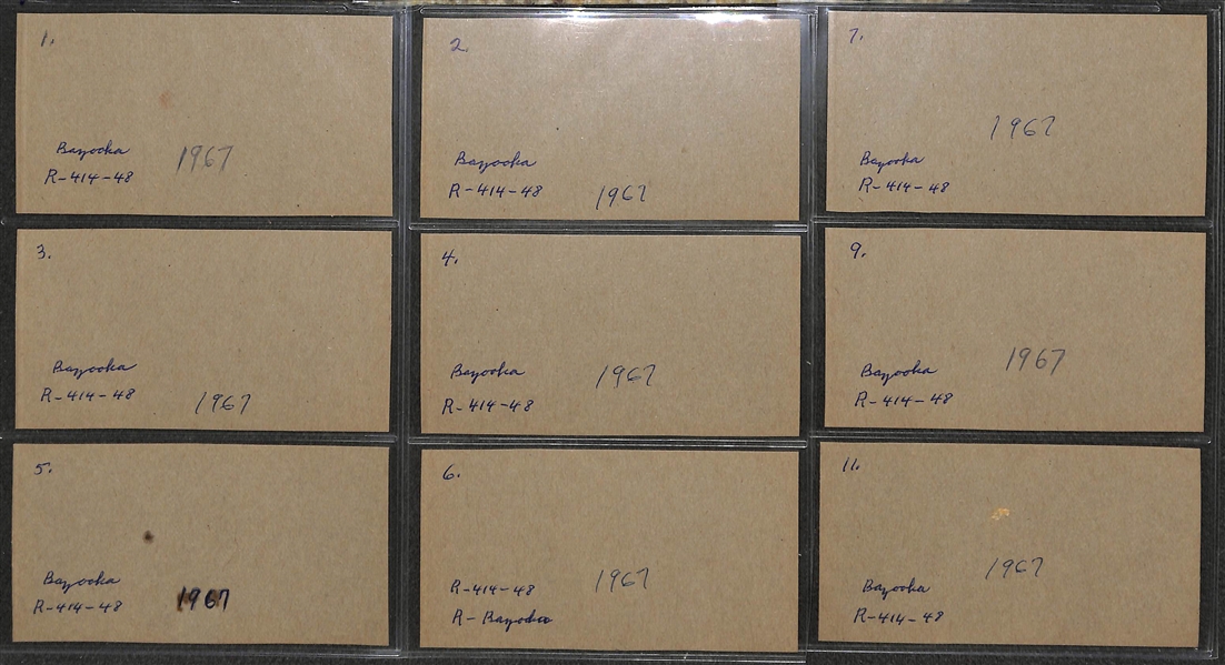 RARE COMPLETE SET of 1967 Bazooka Panels - All (16) 3-Card Panels (High Quality w. Writing on the Backs)
