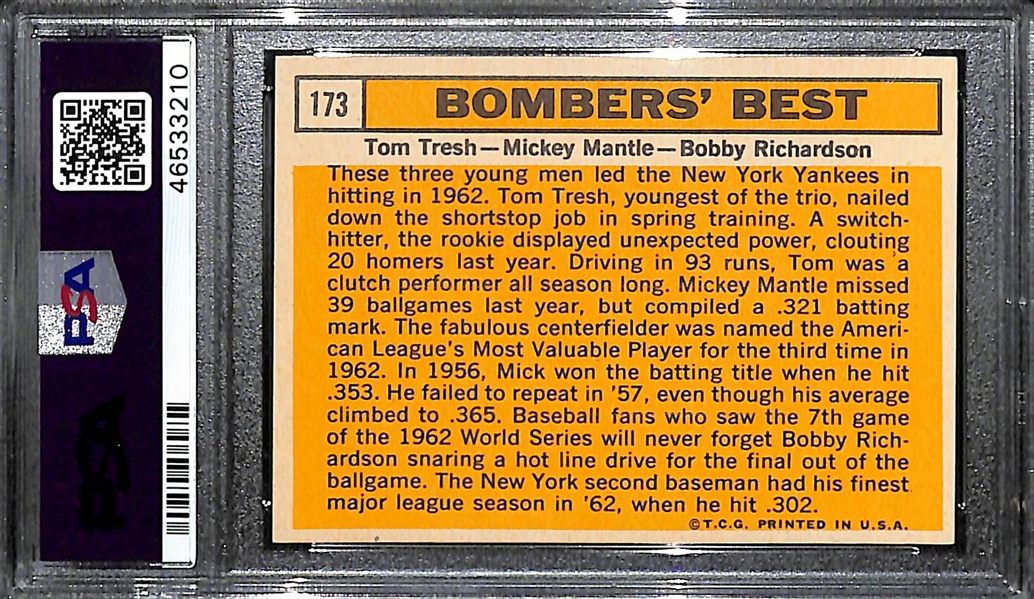 1963 Topps Bombers' Best Card w/ Mickey Mantle Graded PSA 6