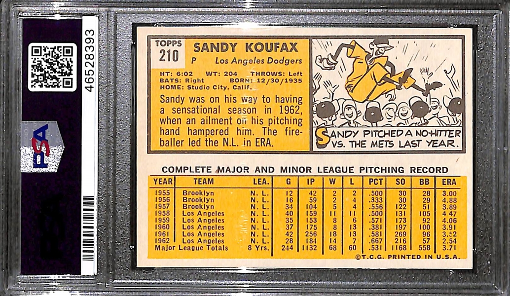 1963 Topps Sandy Koufax #210 Graded PSA 8