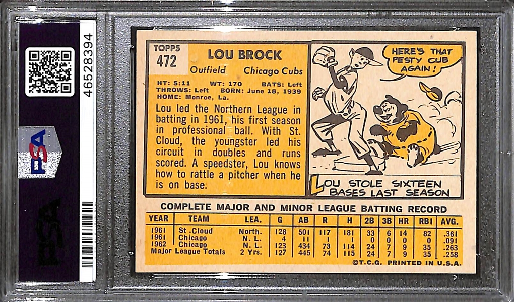 1963 Topps Lou Brock #472 Graded PSA 8