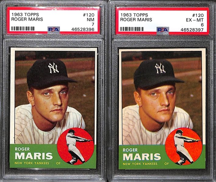 Lot of (2) Graded 1963 Topps Roger Maris #120 Cards (PSA 7 and PSA 6)