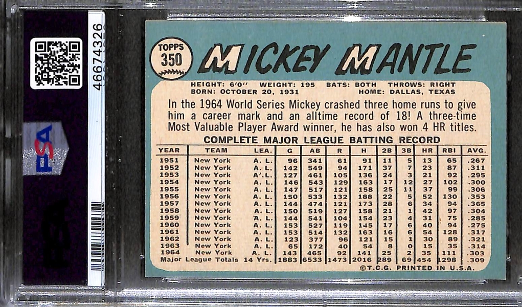 1965 Topps Mickey Mantle #350 Graded PSA 6