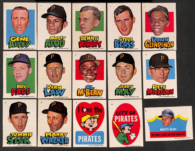 1967 Topps Pittsburgh Pirates Sticker Partial Set (19 of 33 Stickers)