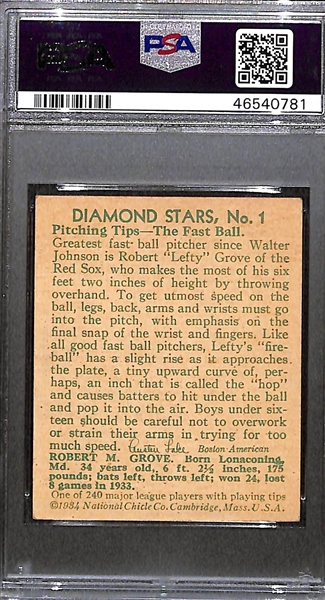 1934 Diamond Stars #1 Lefty Grove Graded PSA 4