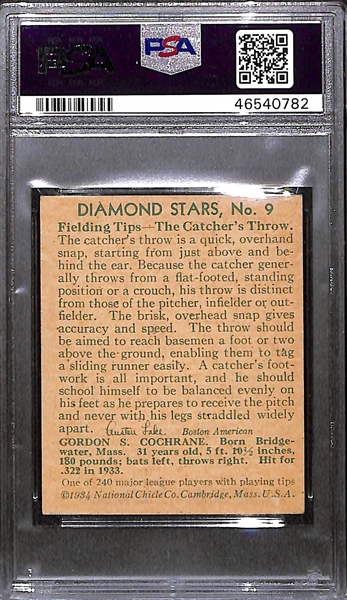 1934 Diamond Stars #9 Mickey Cochrane Graded PSA 5