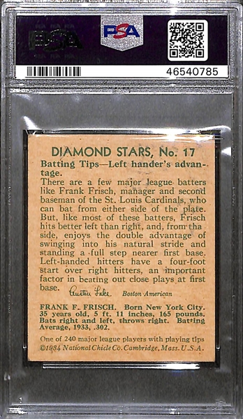 1934 Diamond Stars #17 Frankie Frisch Graded PSA 5