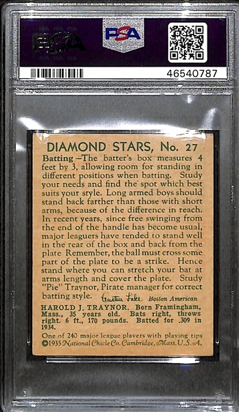1935 Diamond Stars #27 Pie Traynor Graded PSA 6