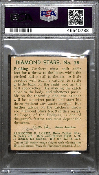 1935 Diamond Stars #28 Al Lopez Graded PSA 4