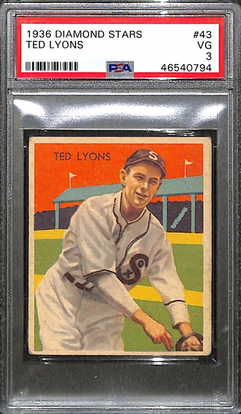 1936 Diamond Stars #43 Ted Lyons Graded PSA 3