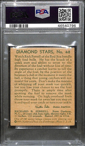 1935 Diamond Stars #48 Rick Ferrell Graded PSA 6.5