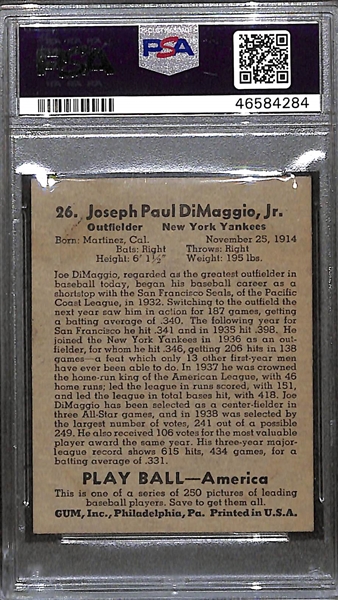 1939 Play Ball Joe DiMaggio (#26) Rookie Card Graded PSA 4