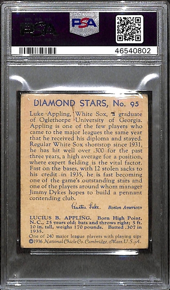 1936 Diamond Stars #95 Luke Appling Graded PSA 2