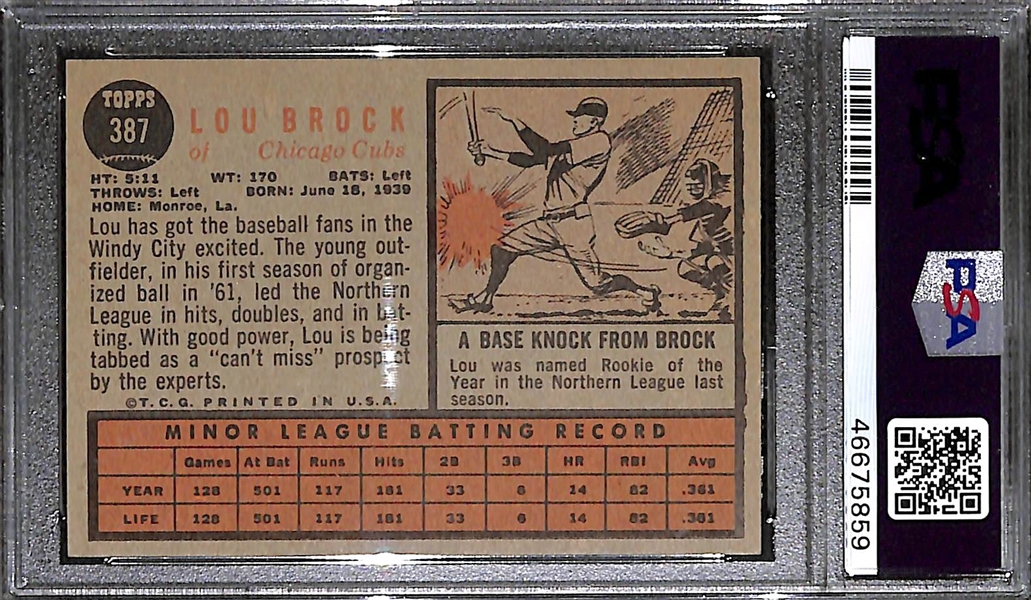 1962 Topps Lou Brock #387 Star Rookie Card Graded PSA 5