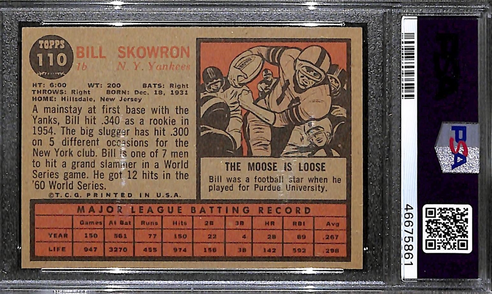 1962 Topps Moose Skowron (Green Tint) #110 Graded PSA 8