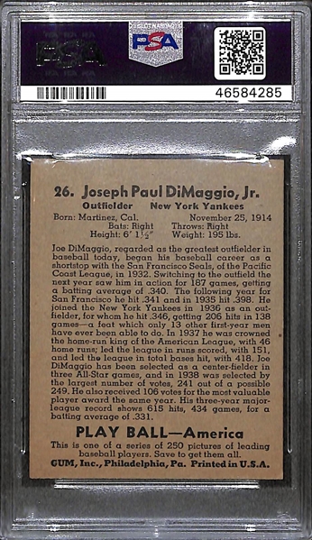 1939 Play Ball Joe DiMaggio (#26) Rookie Card Graded PSA 5