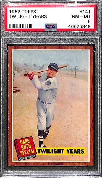 1962 Topps Babe Ruth #141 The Twilight Years Graded PSA 8