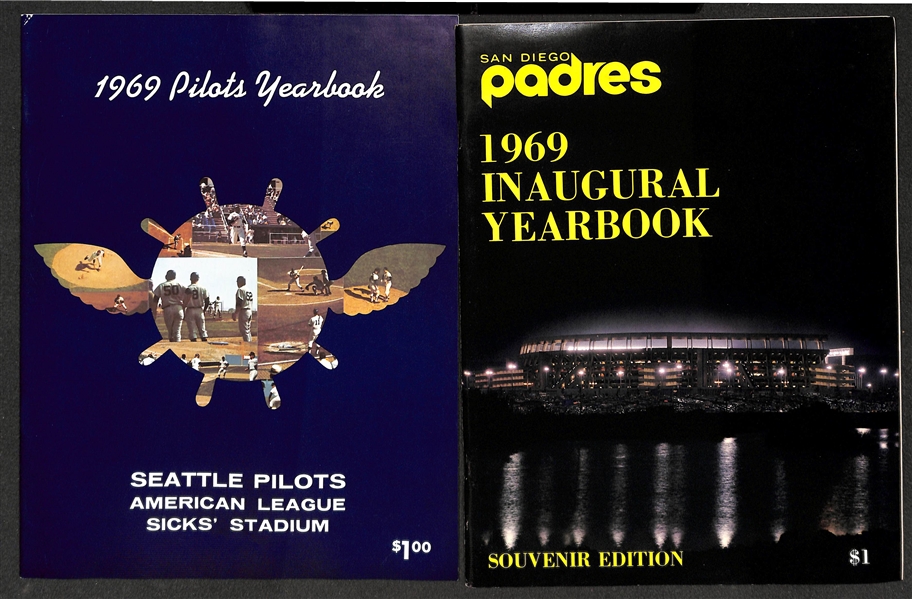 Lot of (12) 1969 Baseball Yearbooks - Padres, Pilots, Twins, (3) Dodgers, (2) White Sox, Braves, Tigers, Expos, Giants (Expos has 1969 in Pen on Cover)