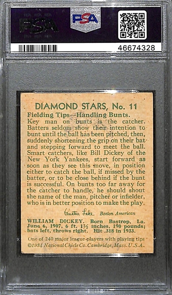 1934 Diamond Stars 11 Bill Dickey Graded PSA 4